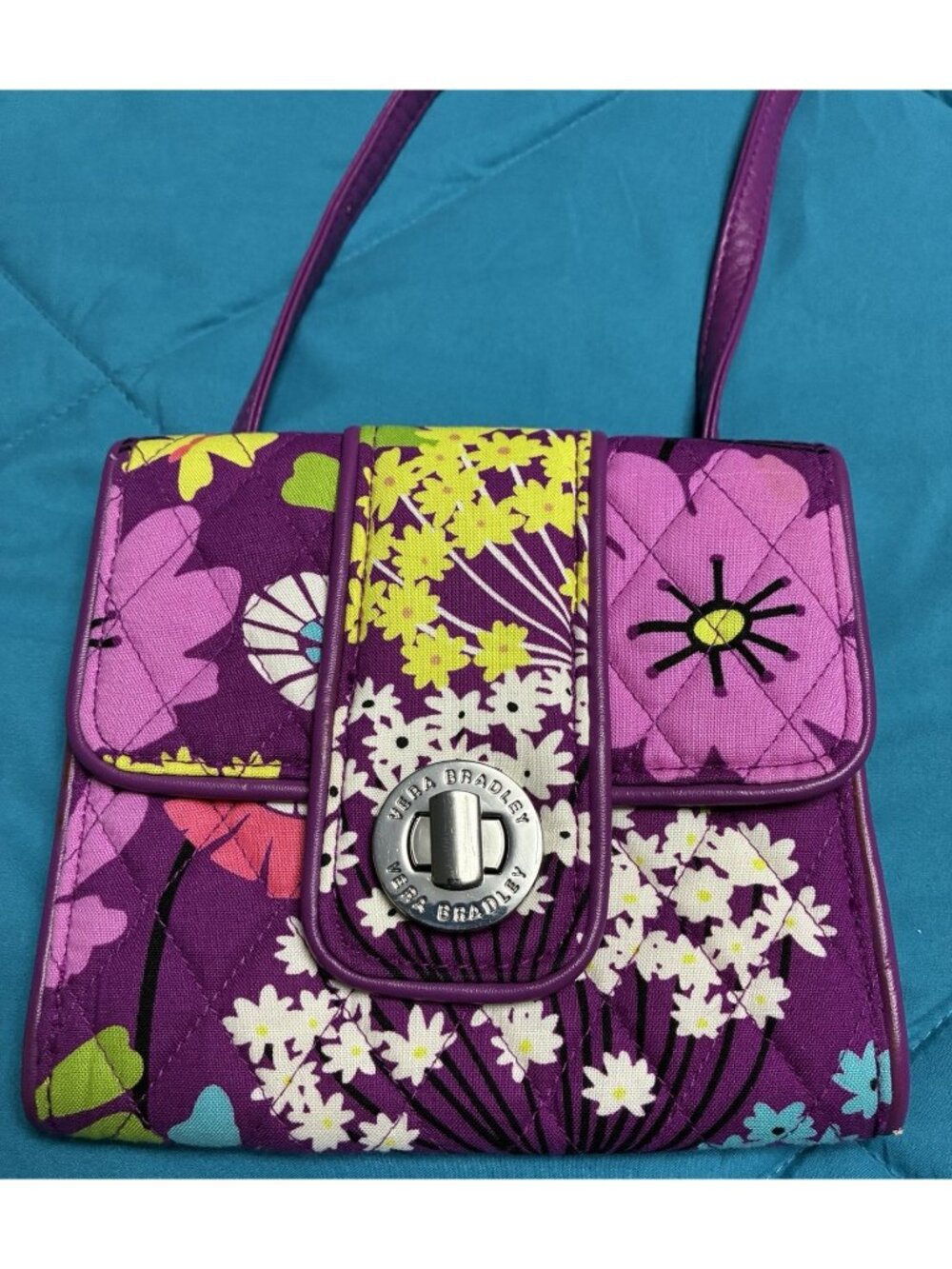 Vera Bradley Mini Hipster Crossbody Bag Purple Lime White Floral Butterflies